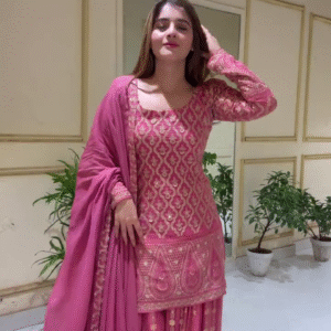 Peach Palazzo Suit with Sequins work and Round Neck