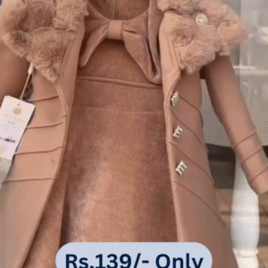 Cutecumber Girl’s Smart Casual Suede & Coat Fabric Shift Brown Dress with Long Jacket