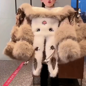 Girls Short Fur Coats Sheepskin With Collar New Buckle Strap Chest Heart Shape