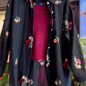 Black Hand Embroidered Shirt With Pants Co-Ord Set