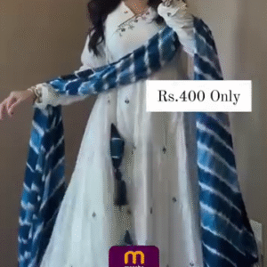 anarkali long gown with Blue Leheriya dupatta Suit