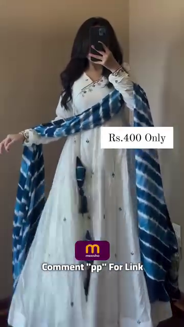 anarkali long gown with Blue Leheriya dupatta Suit