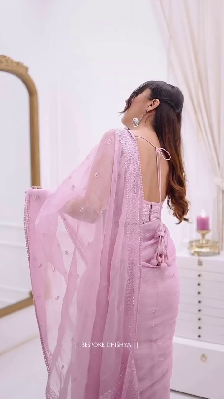 DESIGNER LOOK PINK COLOR KOTA CHEX SAREE - Image 7