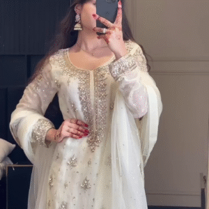 White Premium Embroidered Fox Georgette Suit Set