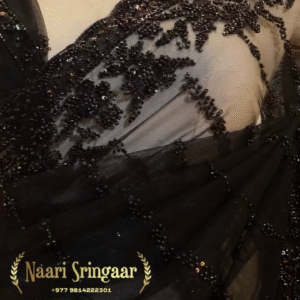 Black Organza Saree With Beaded Geometric Embroidery