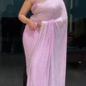 Lavender Georgette Designer Saree with Unstitched Blouse