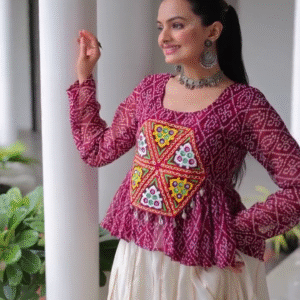 Amazeballs  Cotton Navratri Special Lehenga With Bandhani Print Peplum Top