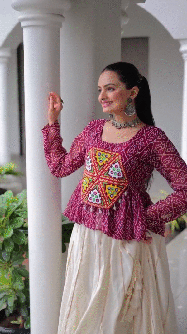 Amazeballs  Cotton Navratri Special Lehenga With Bandhani Print Peplum Top