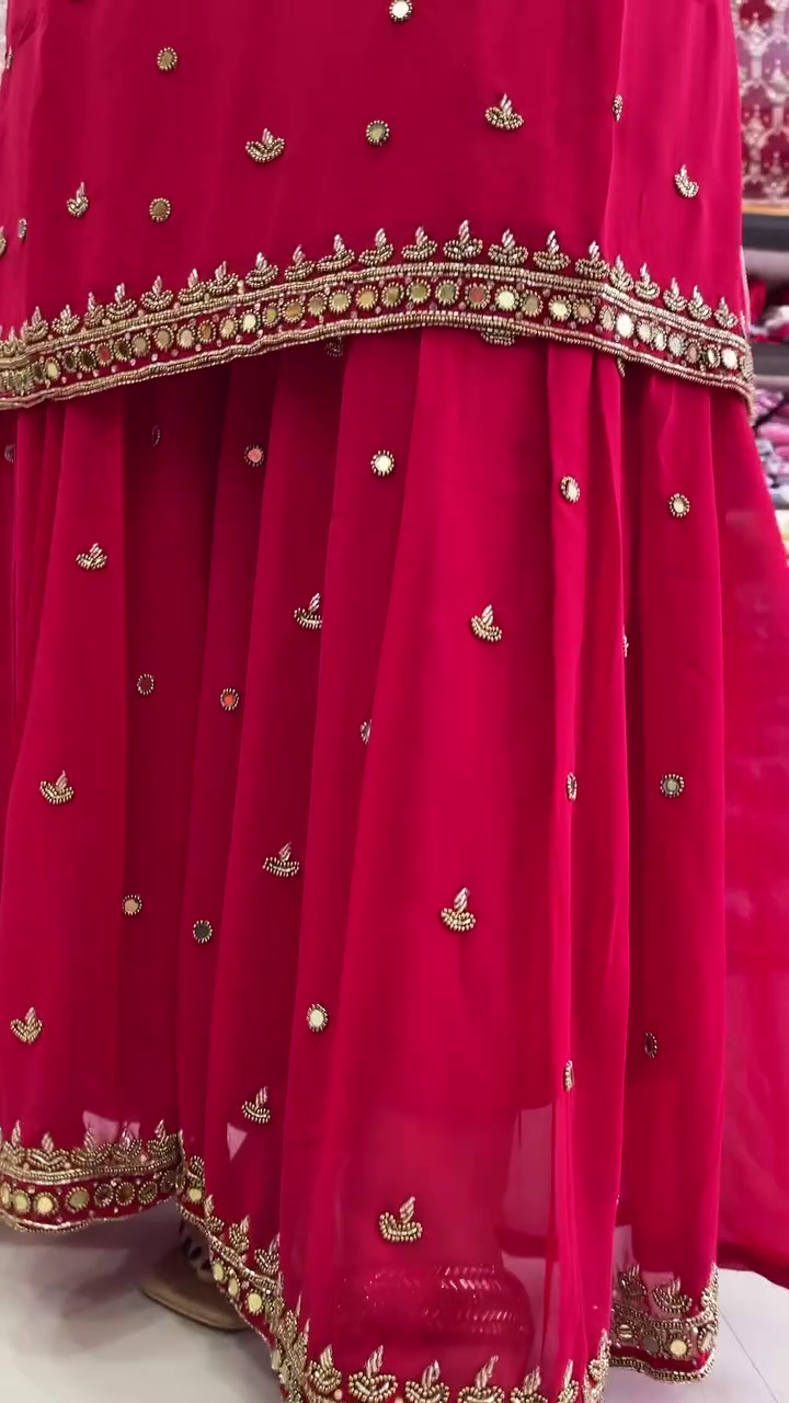 Bride Red Color Chinon With Embroidery Coding Dori Work Salwar Suit - Image 3