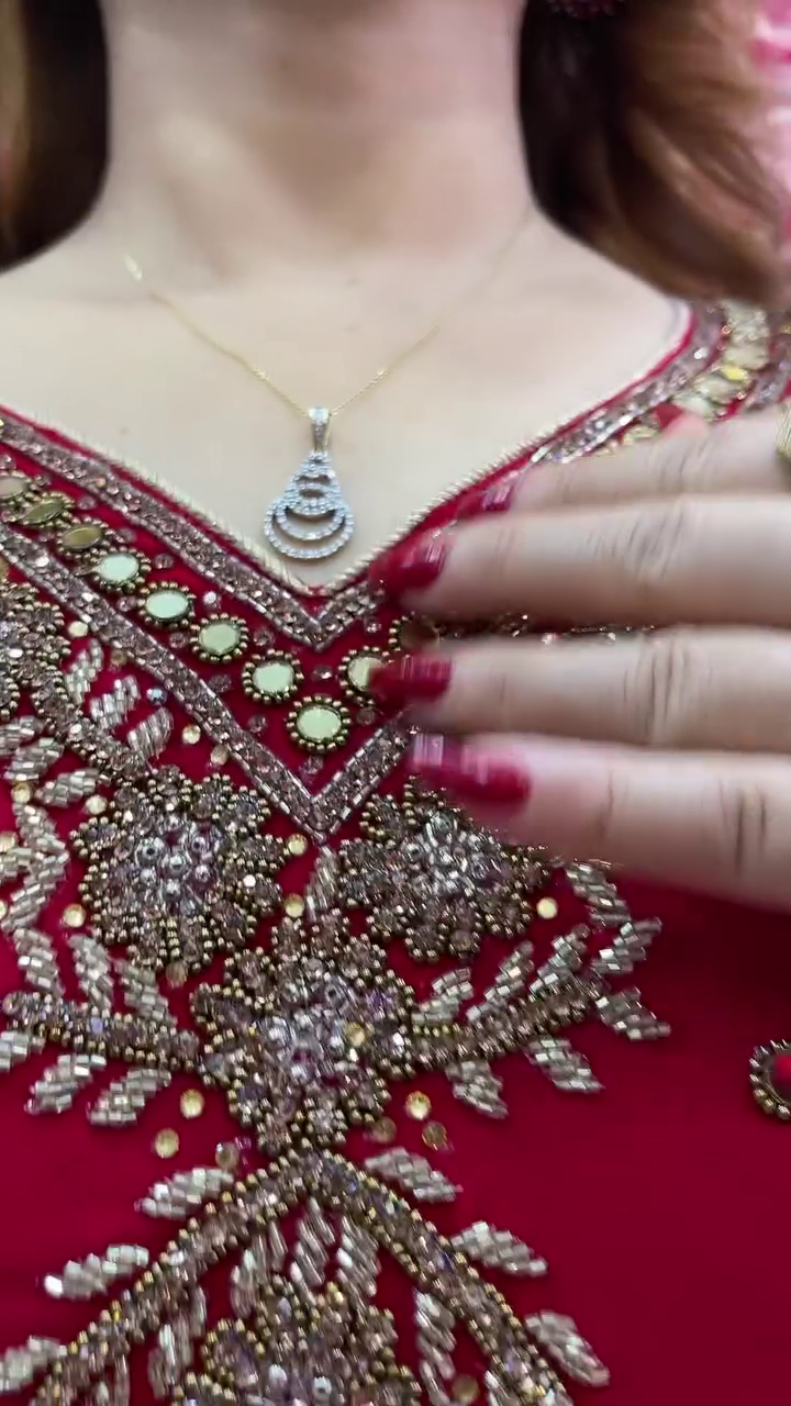 Bride Red Color Chinon With Embroidery Coding Dori Work Salwar Suit - Image 2