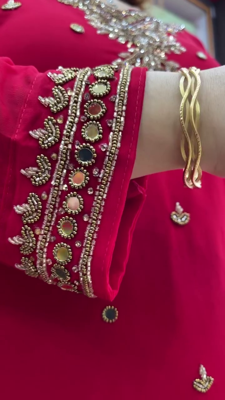 Bride Red Color Chinon With Embroidery Coding Dori Work Salwar Suit - Image 6