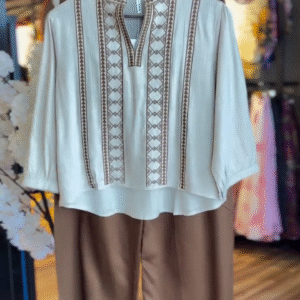 Women Beige Cotton Flex Linen Embroidery Fril Dress