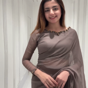 Buy Gold Colored Open Saree With Silver Foil Fabric