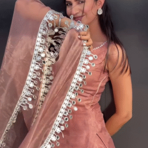 Buy Brown Organza, Silk, Brocade Straight Leaf Butti Pattern Kurta And Sharara Set For Women