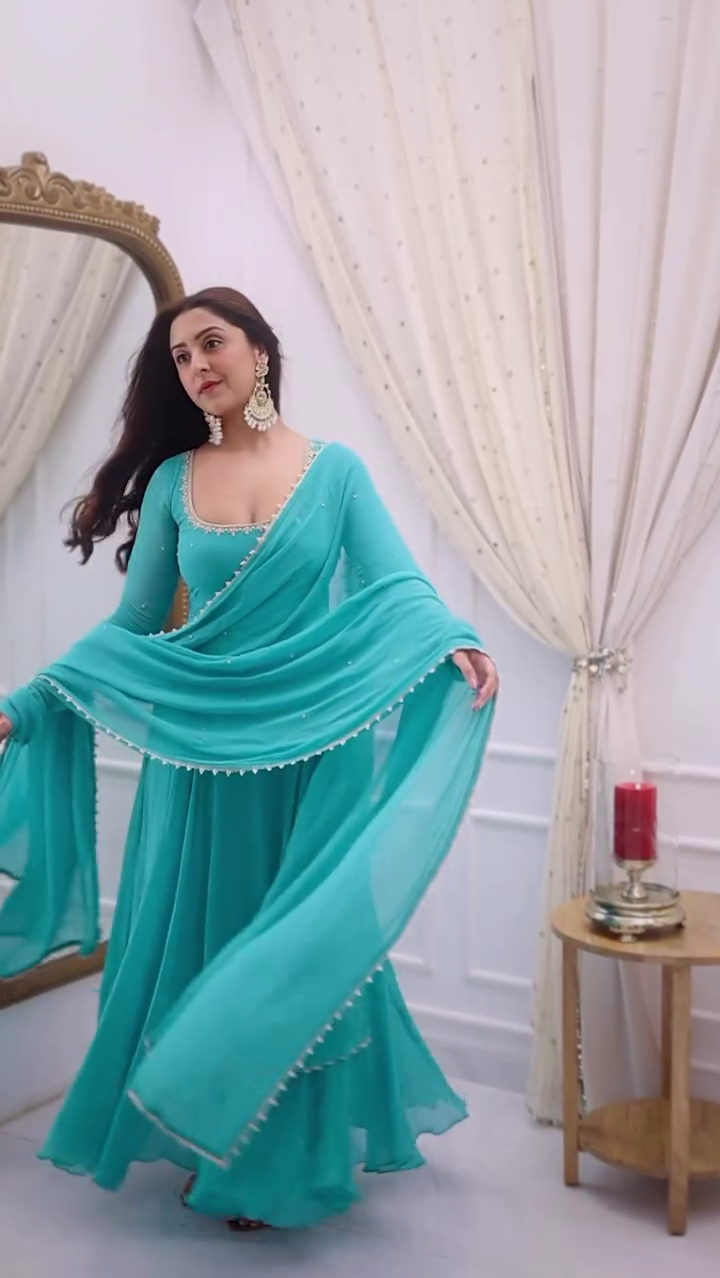 New Partywear Faux Georgette with Embroidery Work Anarkali Set - Image 8