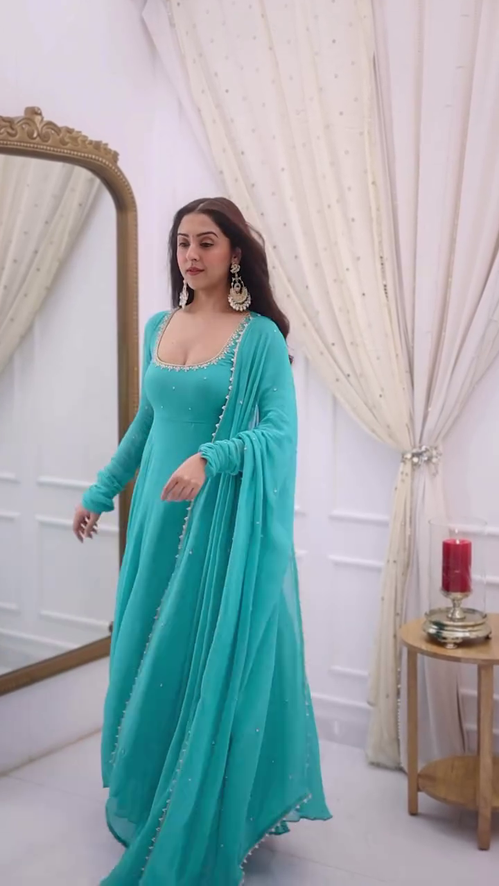 New Partywear Faux Georgette with Embroidery Work Anarkali Set - Image 2