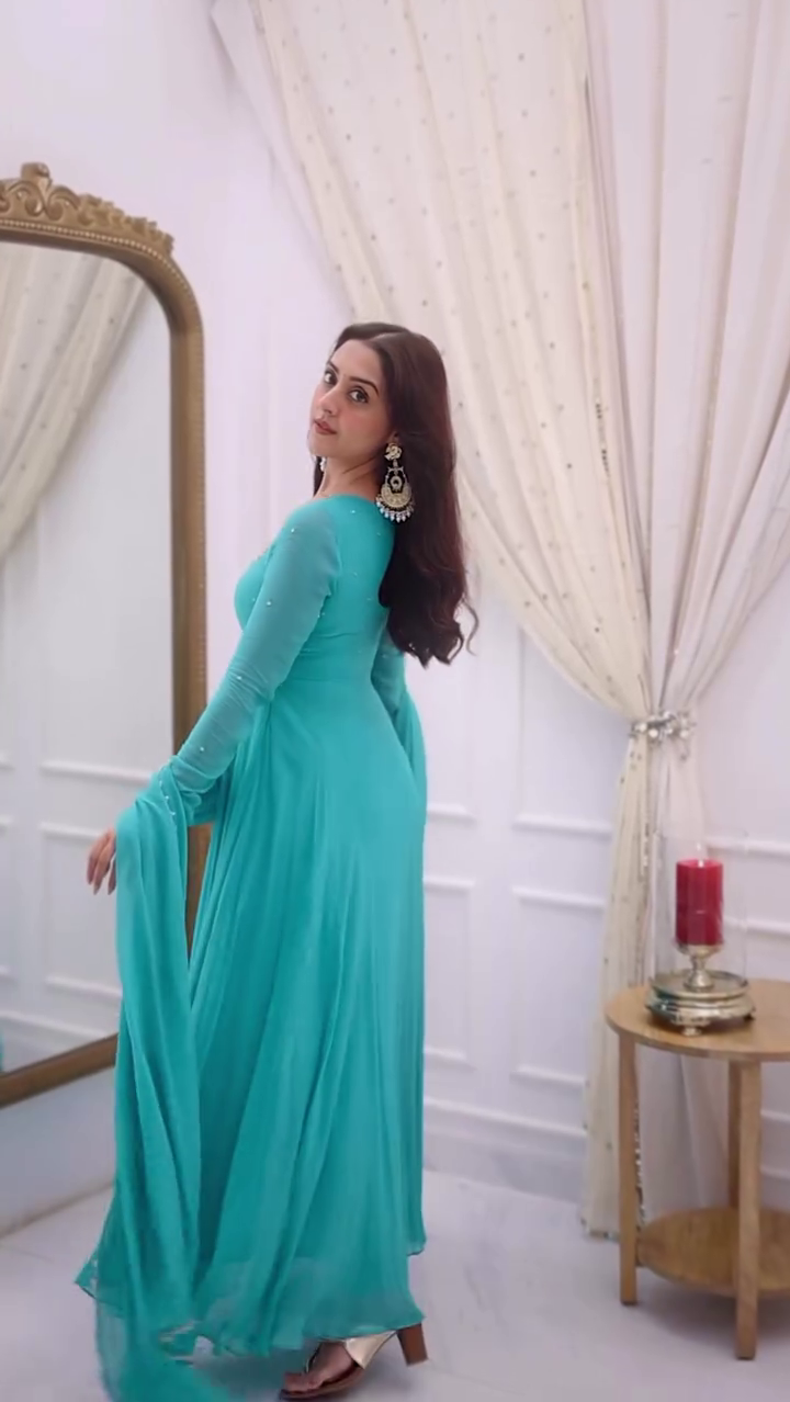 New Partywear Faux Georgette with Embroidery Work Anarkali Set - Image 5