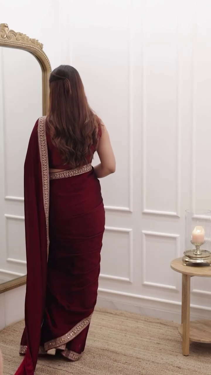 Women’s Maroon Silk Saree With Blouse - Image 7