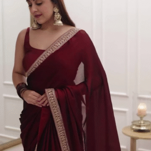 Women’s Maroon  Silk Saree With Blouse