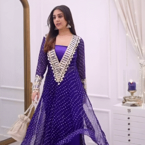 💜 Royal Blue Georgette Mirror Work Anarkali Kurta Set for Women 💜