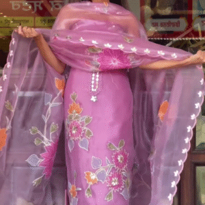 By Unstitched Organza Salwar Suit Material Embroidered