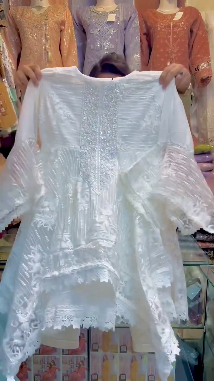 Latest Pakistani Wedding Dresses Embroidery Clothes Indian Dress White Chiffon Kameez - Image 3