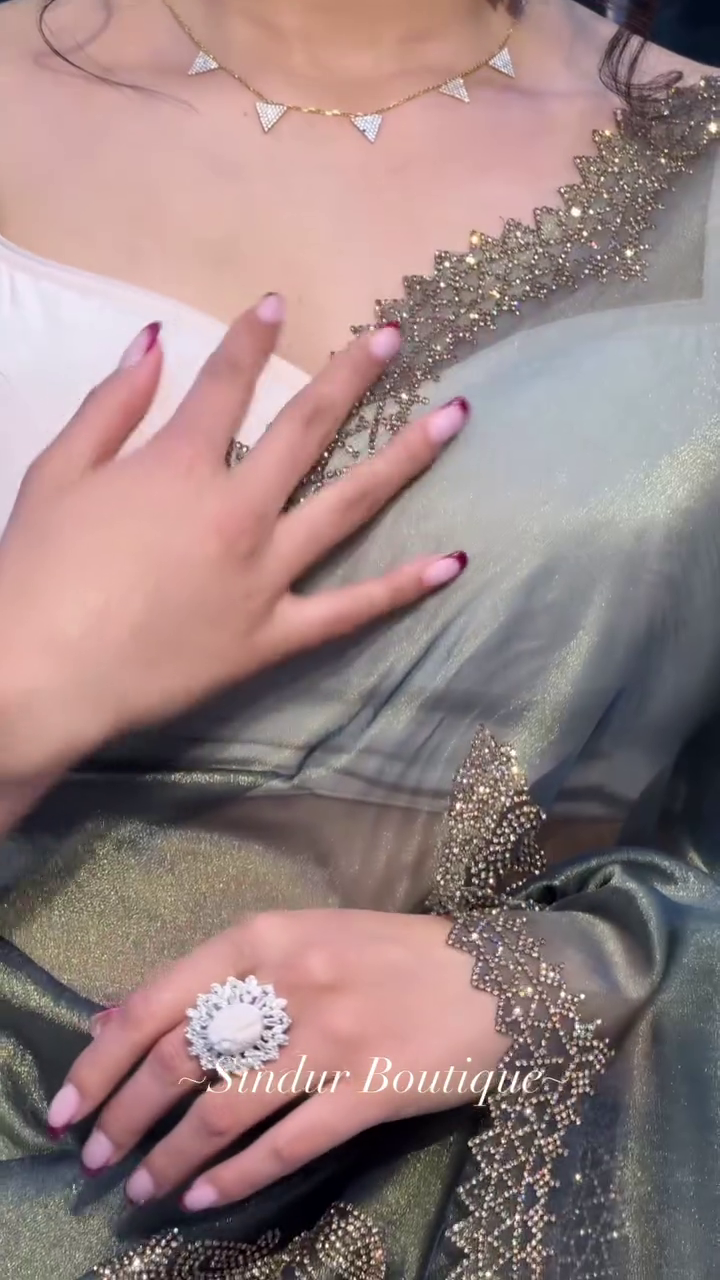 party wear new collection designer chiffon Two-Tone organza stone sarees - Image 5