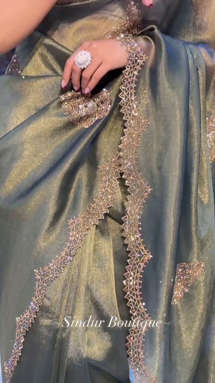 party wear new collection designer chiffon Two-Tone organza stone sarees - Image 3