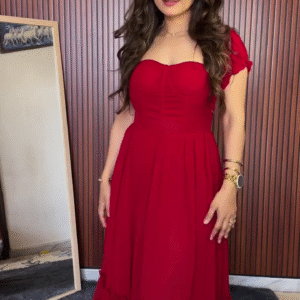 Women’s Georgette Solid Maxi Dress Front Trangle Cut Fit & Flare Long Gown Dress