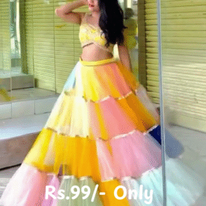 Multi Colour Frill Lehnga , Yellow Blouse