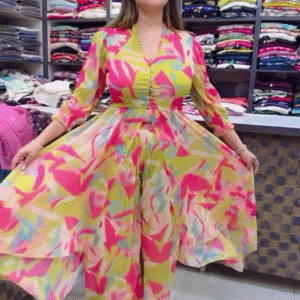 Multi Color Chinon Silk Digital Printed Gown Dress