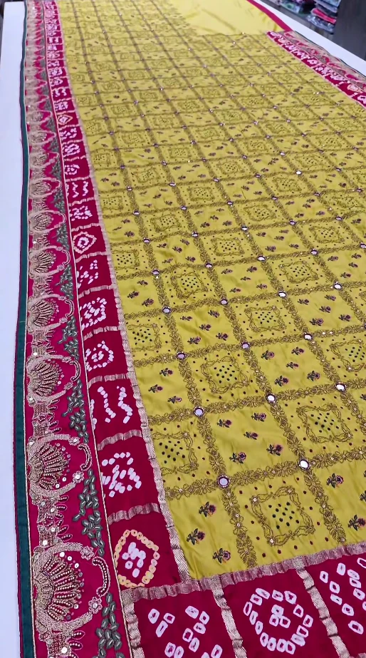 Latest New Pure Gaji Silk Hand Gotapatti Work Dupatta Sari - Image 3