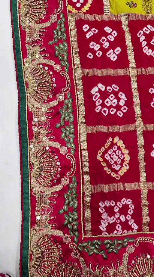 Latest New Pure Gaji Silk Hand Gotapatti Work Dupatta Sari - Image 4