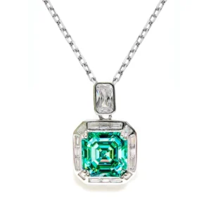 2ct Green Moissanite Necklace for Women 8MM Asscut Square Diamond Anniversary Birthday Jewelry 100% S925 Silver Plated 18K Gold