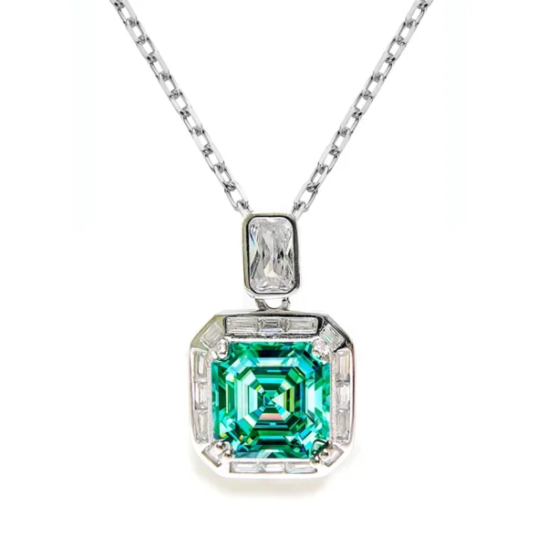 2ct Green Moissanite Necklace for Women 8MM Asscut Square Diamond Anniversary Birthday Jewelry 100% S925 Silver Plated 18K Gold