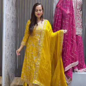 Women Yellow Ethnic Motifs Embroidered Gotta Patti Kurta with Sharara & Dupatta